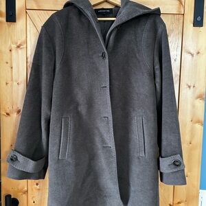 Jones New York wool-blend soft hooded coat in an olive brown tone